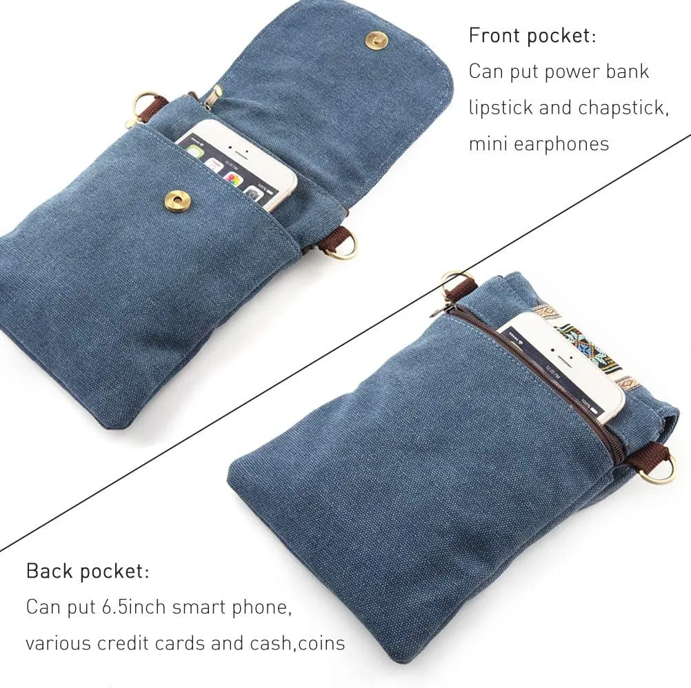 SILKAREA Vintage Embroidered Canvas Flip Small Crossbody Bag Cell Phone Pouch for Women Wristlet Wallet Bag Coin Purse