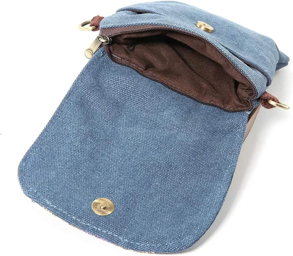 SILKAREA Vintage Embroidered Canvas Flip Small Crossbody Bag Cell Phone Pouch for Women Wristlet Wallet Bag Coin Purse