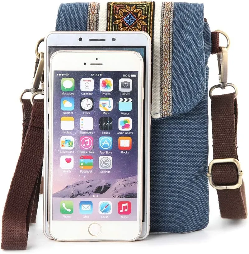 SILKAREA Vintage Embroidered Canvas Flip Small Crossbody Bag Cell Phone Pouch for Women Wristlet Wallet Bag Coin Purse