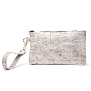 Silver Caiman Cork Wristlet