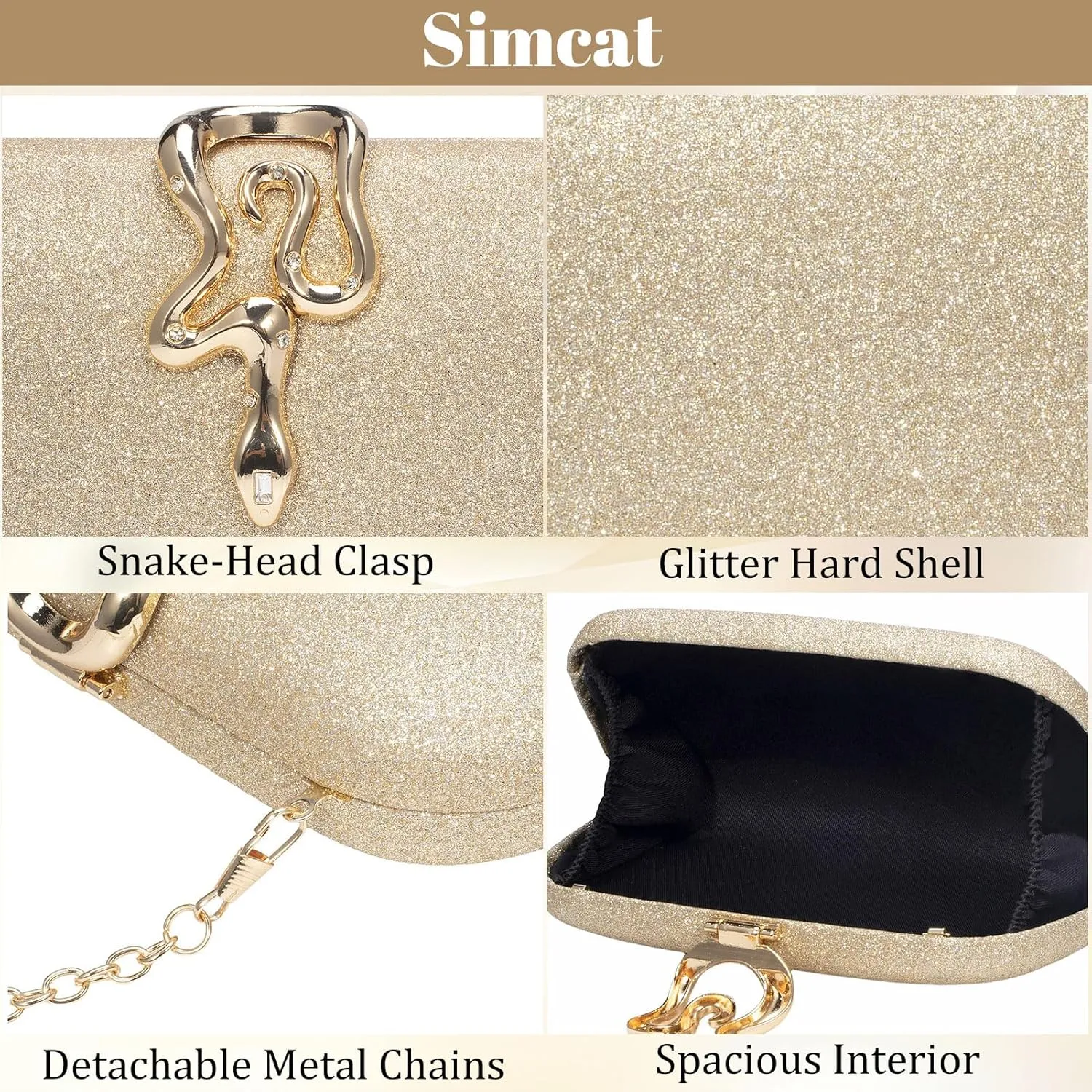 Simcat Glitter Clutch Purses for Women Elegant Evening Bag for Parties, Weddings and Formal Events