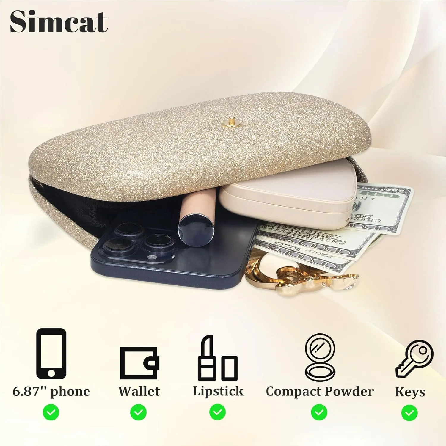 Simcat Glitter Clutch Purses for Women Elegant Evening Bag for Parties, Weddings and Formal Events