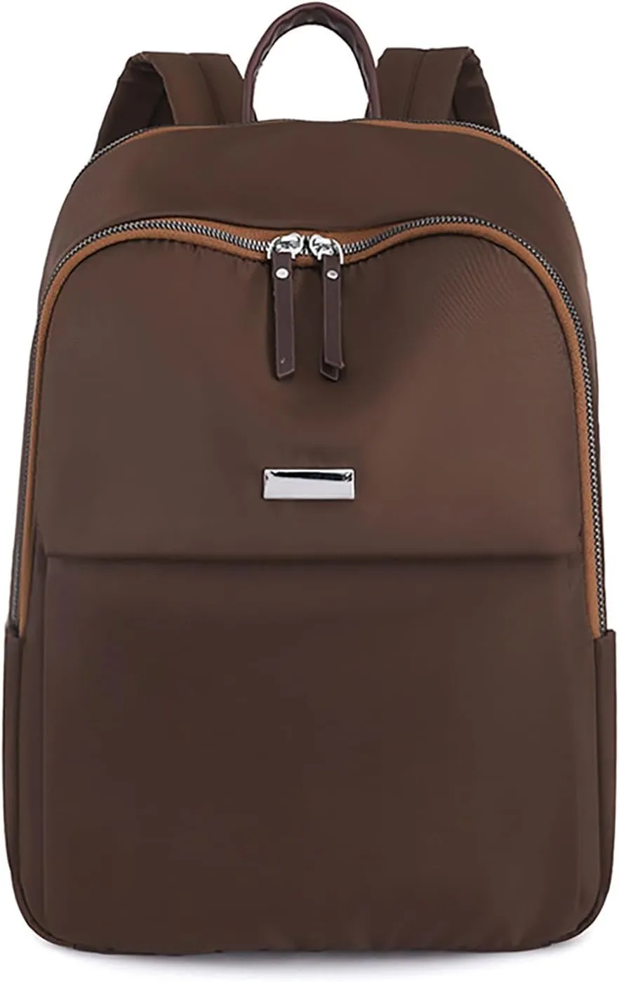 Simple Solid Color Nylon Women Shoulders Bag Breathable Wear Resisting Pickproof Shockproof Backpack (Brown, One Size)