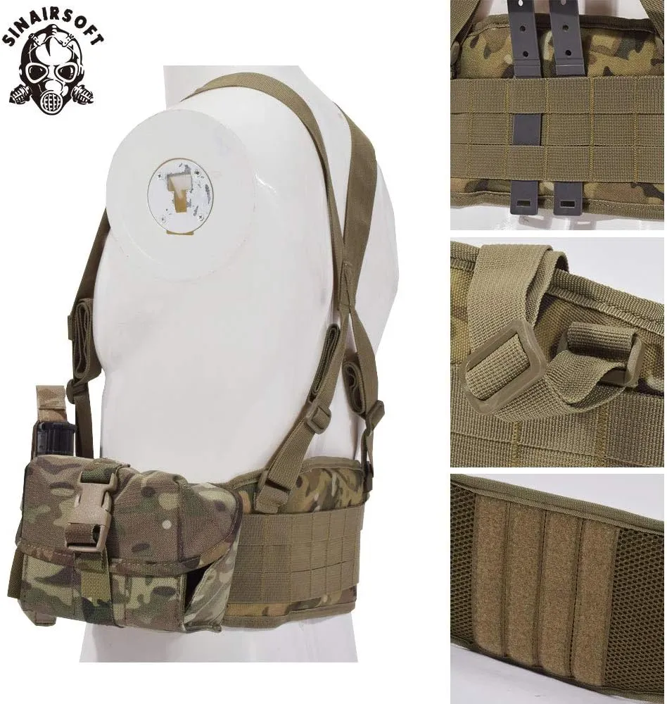 SINAIRSOFT Tactical Waist Belt with X-Shaped Suspenders Free Straps Airsoft Combat Padded Molle Belt