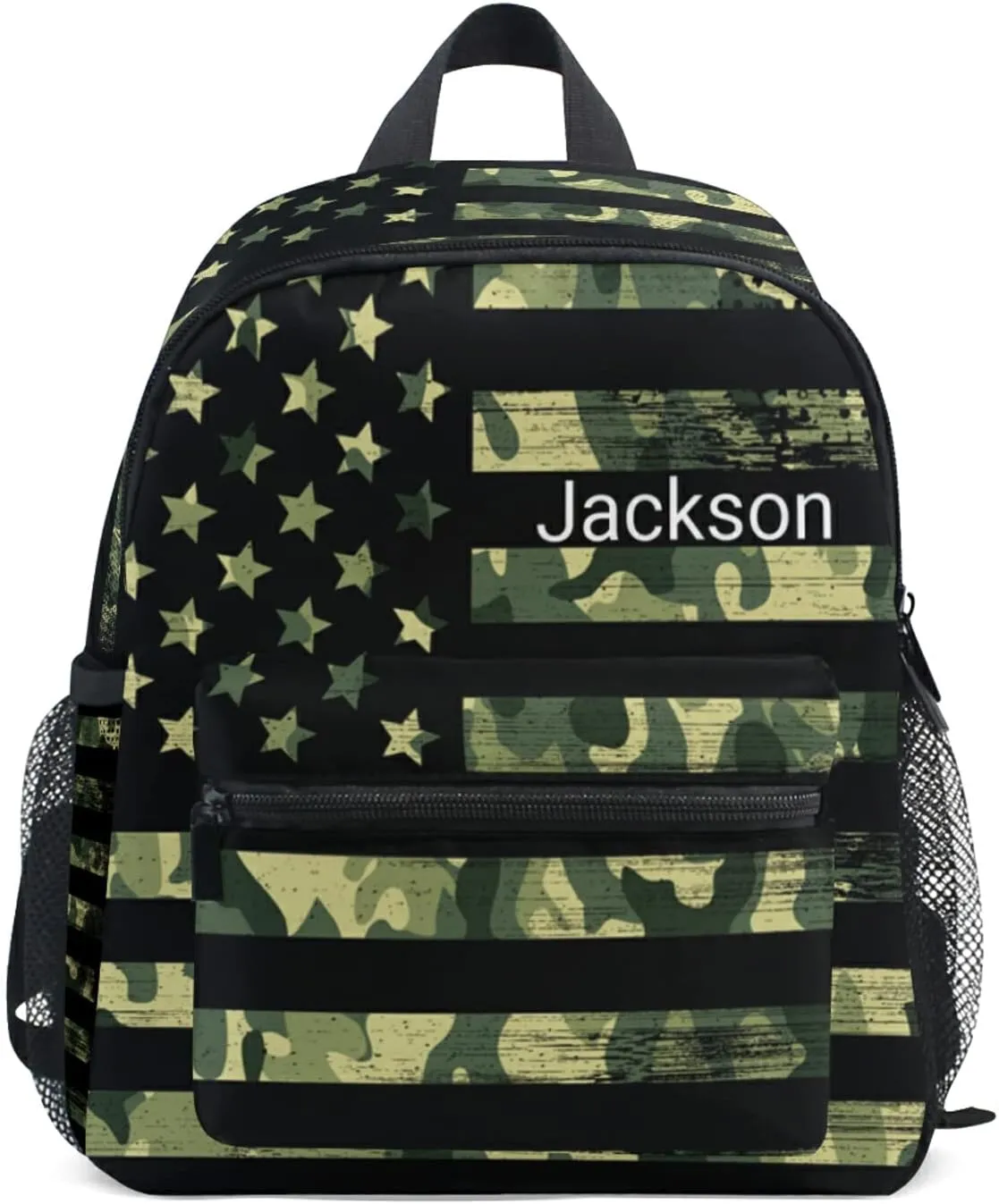 Sinestour Custom American Flag Camouflage Kid's Backpack - Personalized with Name/Text - Preschool & Toddler Backpack for Boys & Girls with Chest Strap