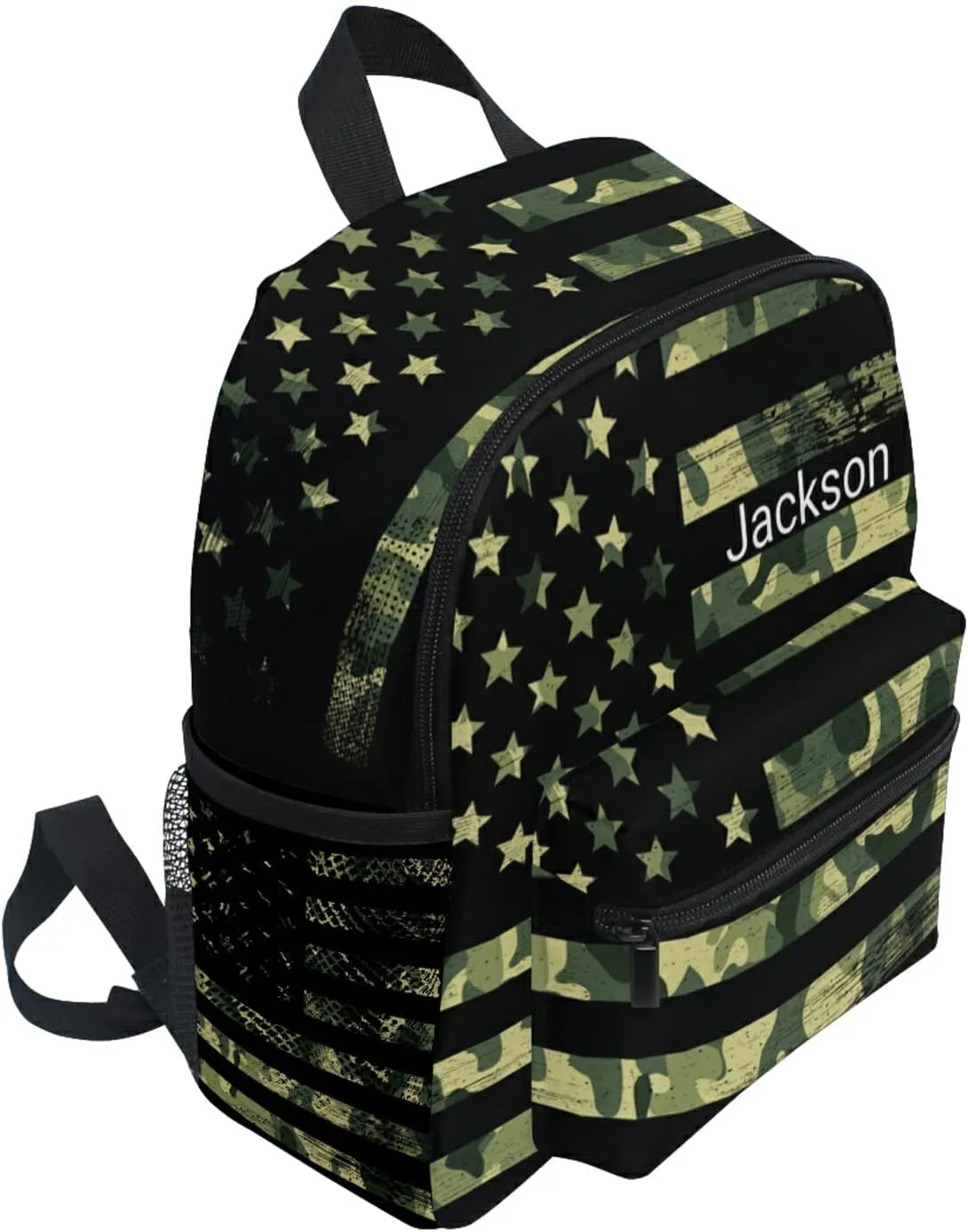 Sinestour Custom American Flag Camouflage Kid's Backpack - Personalized with Name/Text - Preschool & Toddler Backpack for Boys & Girls with Chest Strap