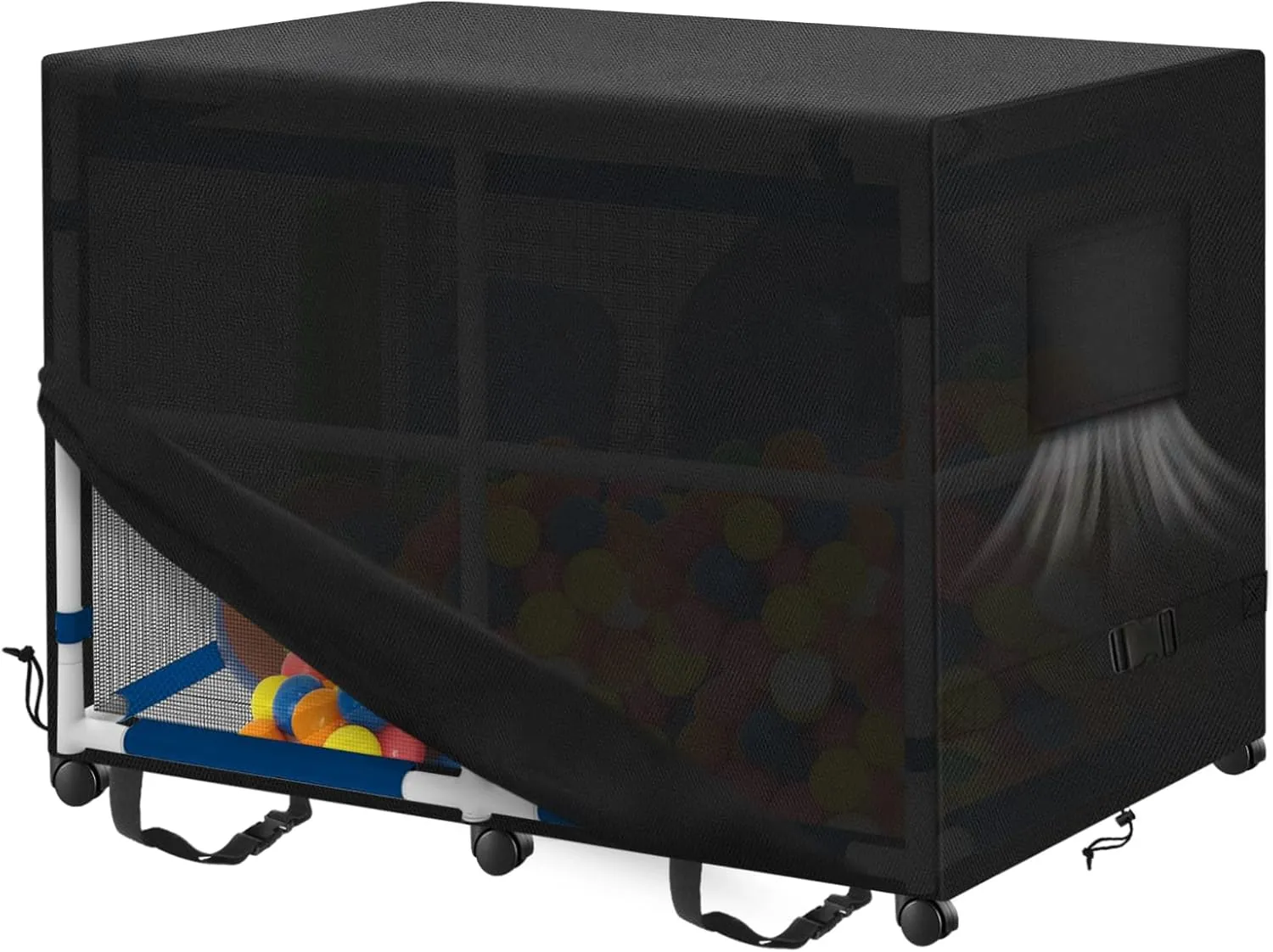 SIRUITON Rolling Pool Toy Storage Cart Bin Cover 70"L x 33"W x 39.3"H (COVER SIZE，NOT BIN CART SIZE) Mesh Pool Storage Bin Cart Nylon Mesh Basket Organizer Cart Covers for Heavy Duty 420D Oxford
