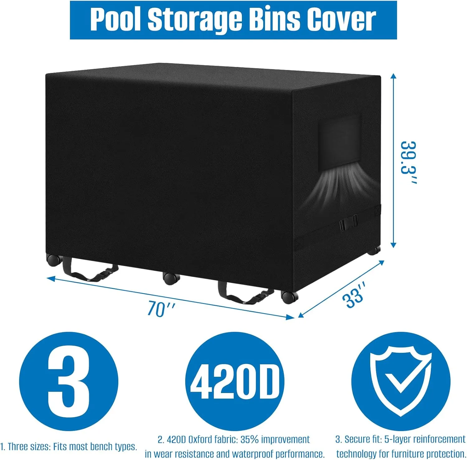 SIRUITON Rolling Pool Toy Storage Cart Bin Cover 70"L x 33"W x 39.3"H (COVER SIZE，NOT BIN CART SIZE) Mesh Pool Storage Bin Cart Nylon Mesh Basket Organizer Cart Covers for Heavy Duty 420D Oxford