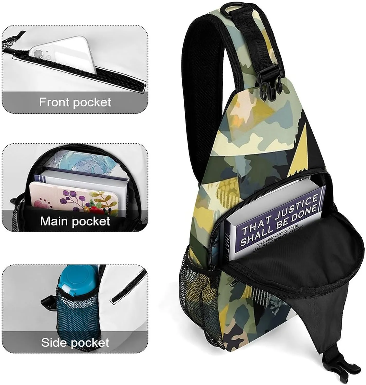 Sling Backpack Crossbody for Man Woman Camouflage Pattern Cross Body Adjustable Chest Bag