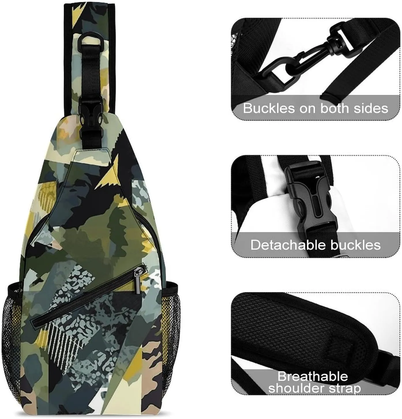 Sling Backpack Crossbody for Man Woman Camouflage Pattern Cross Body Adjustable Chest Bag