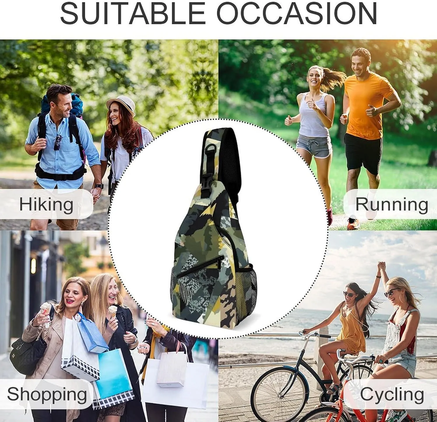 Sling Backpack Crossbody for Man Woman Camouflage Pattern Cross Body Adjustable Chest Bag