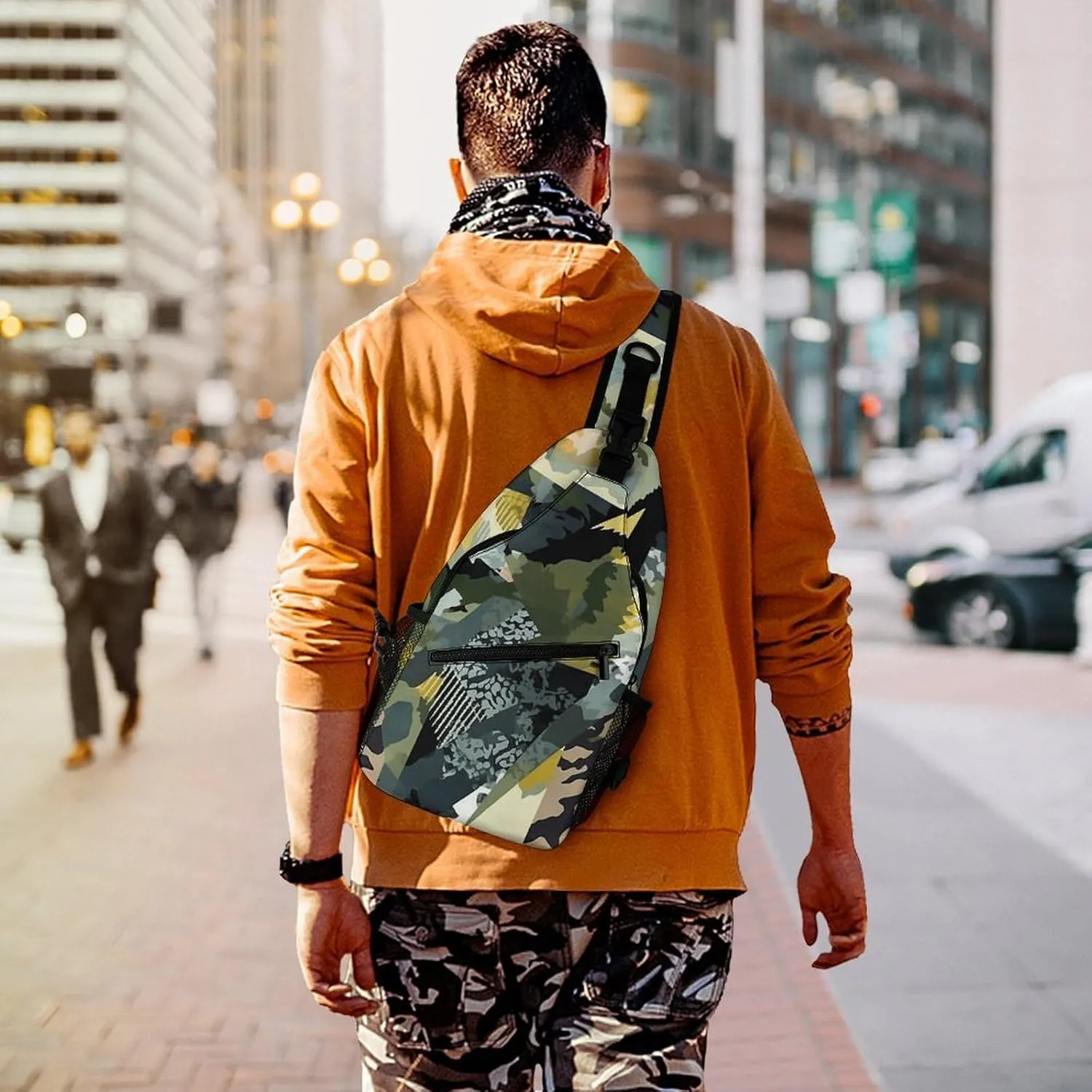 Sling Backpack Crossbody for Man Woman Camouflage Pattern Cross Body Adjustable Chest Bag