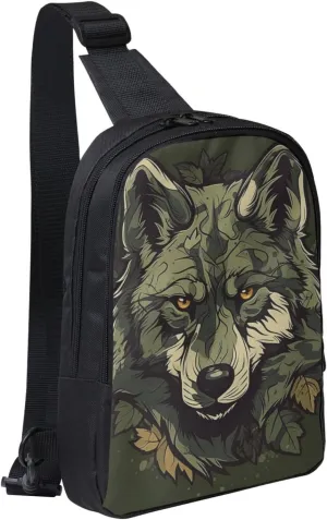 Sling Backpack Crossbody Sling Bag for Men Women Cross Chest Bag Camouflage Wolf Image Shoulder Bag Travel Hiking Daypack