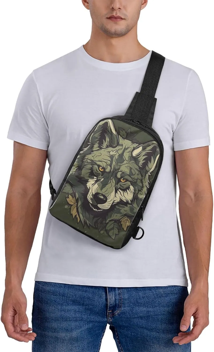 Sling Backpack Crossbody Sling Bag for Men Women Cross Chest Bag Camouflage Wolf Image Shoulder Bag Travel Hiking Daypack