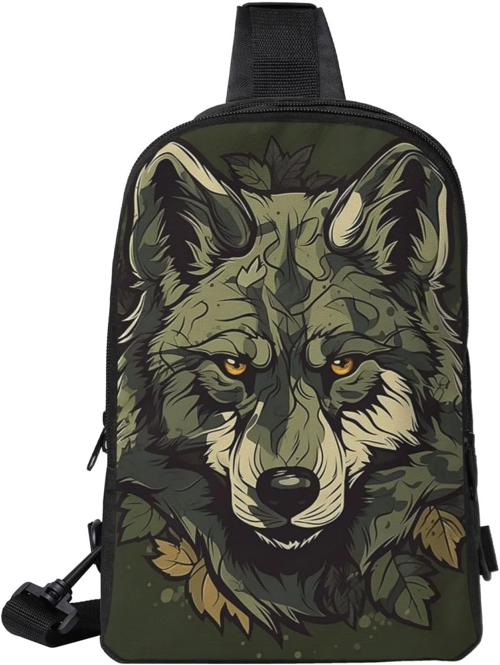 Sling Backpack Crossbody Sling Bag for Men Women Cross Chest Bag Camouflage Wolf Image Shoulder Bag Travel Hiking Daypack