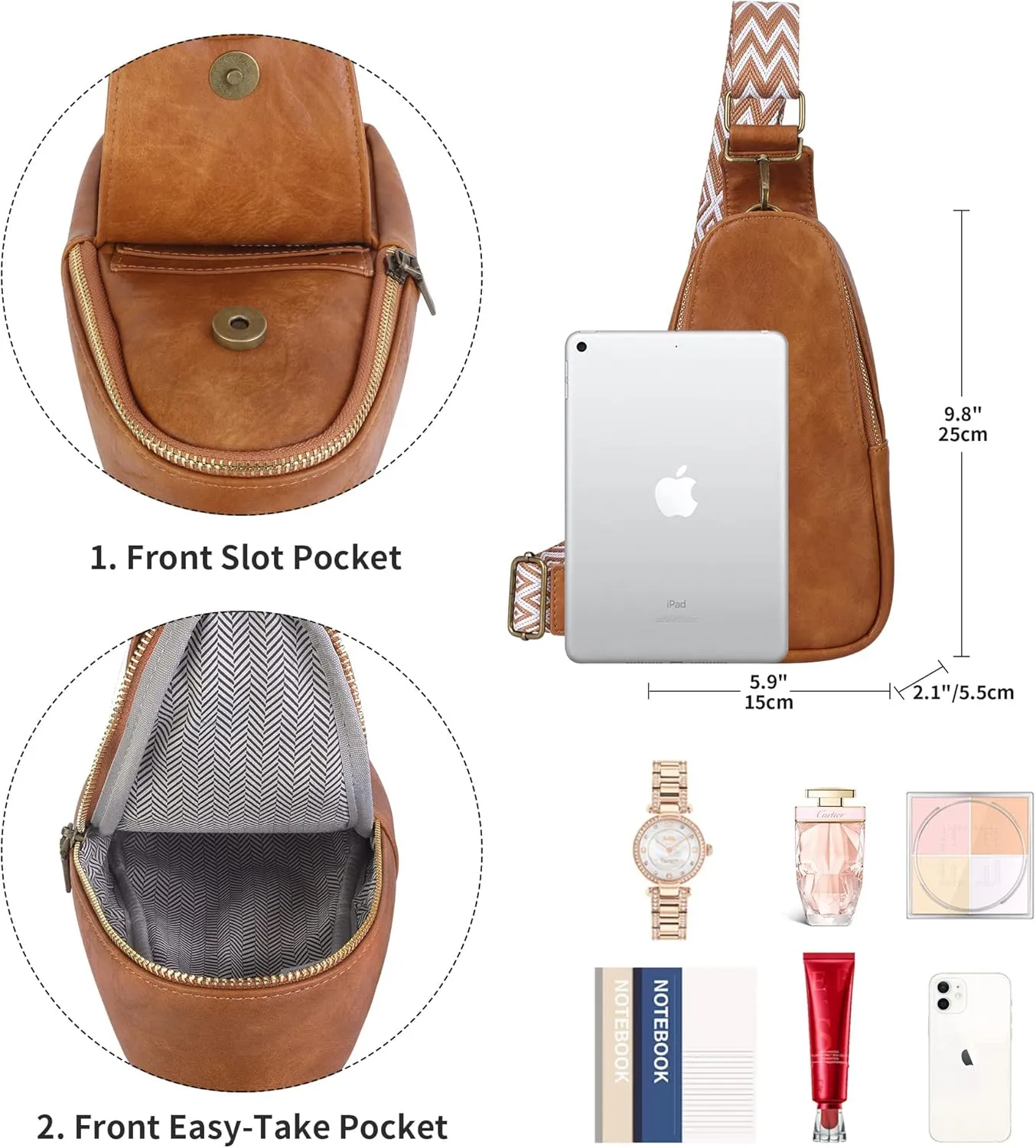 Sling Crossbody Bag for Women Chest Purse Fanny Pack Shoulder Backpack With Guitar Strap