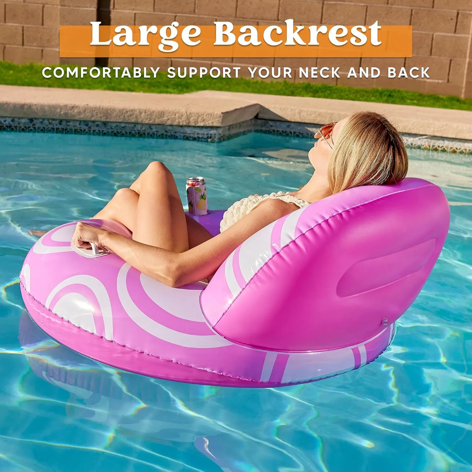 Sloosh Inflatable Pool Floats Chair - River Tube Pool Floaties Sofa with Big Backrest, Lounge Above Water Floating Chair Mesh Bottom Swimming Pool Party Toys Lounger Lake Raft for Adults (Pink White)