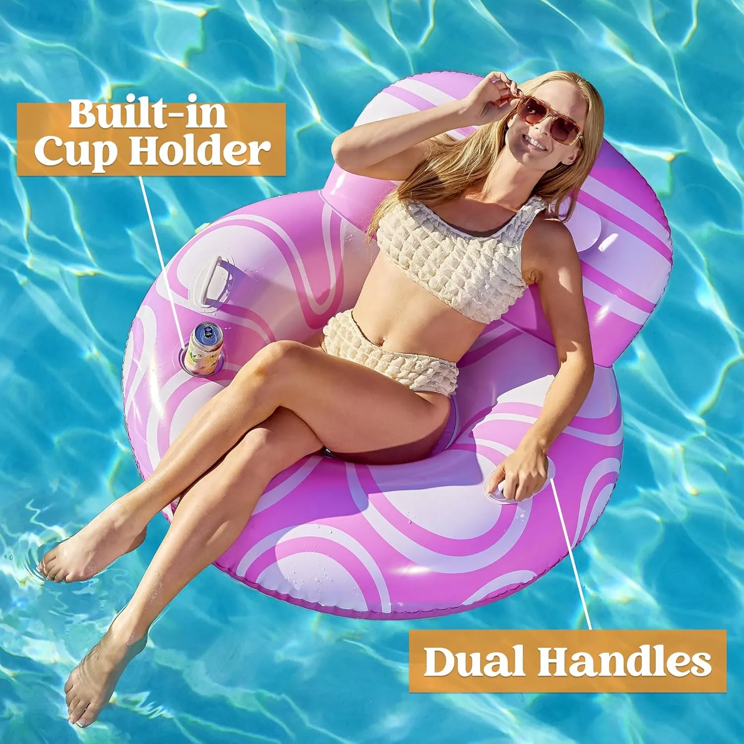 Sloosh Inflatable Pool Floats Chair - River Tube Pool Floaties Sofa with Big Backrest, Lounge Above Water Floating Chair Mesh Bottom Swimming Pool Party Toys Lounger Lake Raft for Adults (Pink White)