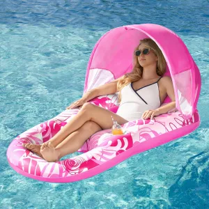 SLOOSH Inflatable Pool Floats Lounger Adult, Pool Lounge with Canopy Raft Floaties Water Floating Recliner Chair with Cup Holders Foot Rest Swimming Floaty