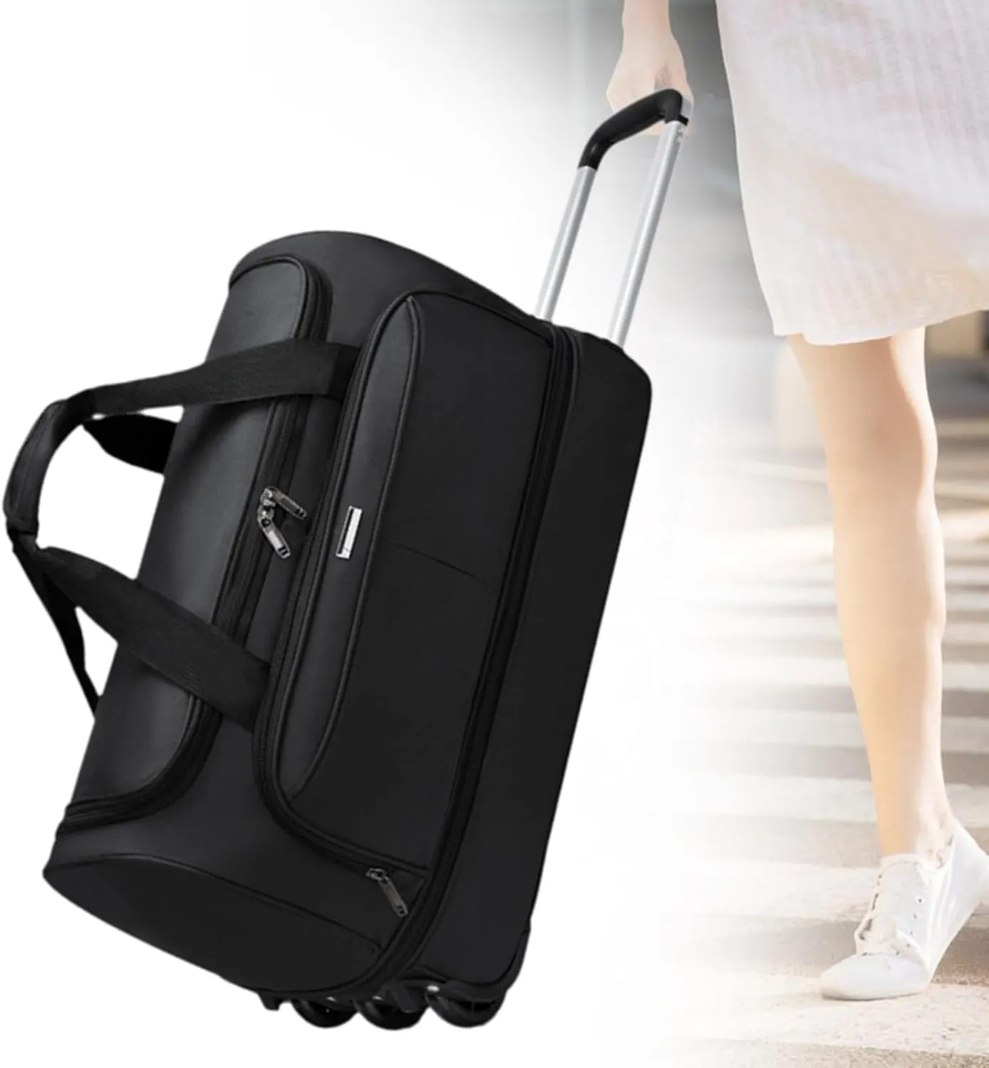 Soft Wheeled Wheeled Bag with Portable Maneuvering Handbag Versatile Baggage Bag in The Open Air for Travel in The Middle of, black, M