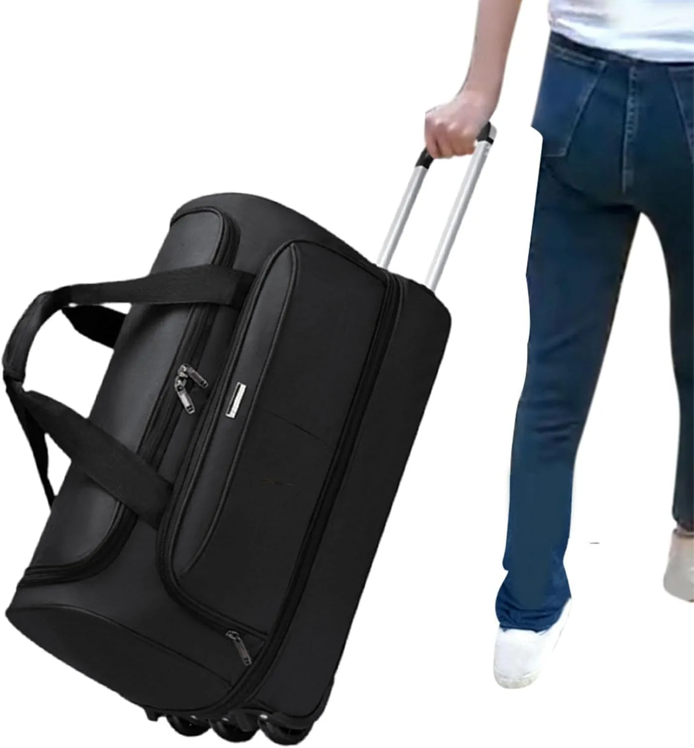 Soft Wheeled Wheeled Bag with Portable Maneuvering Handbag Versatile Baggage Bag in The Open Air for Travel in The Middle of, black, M