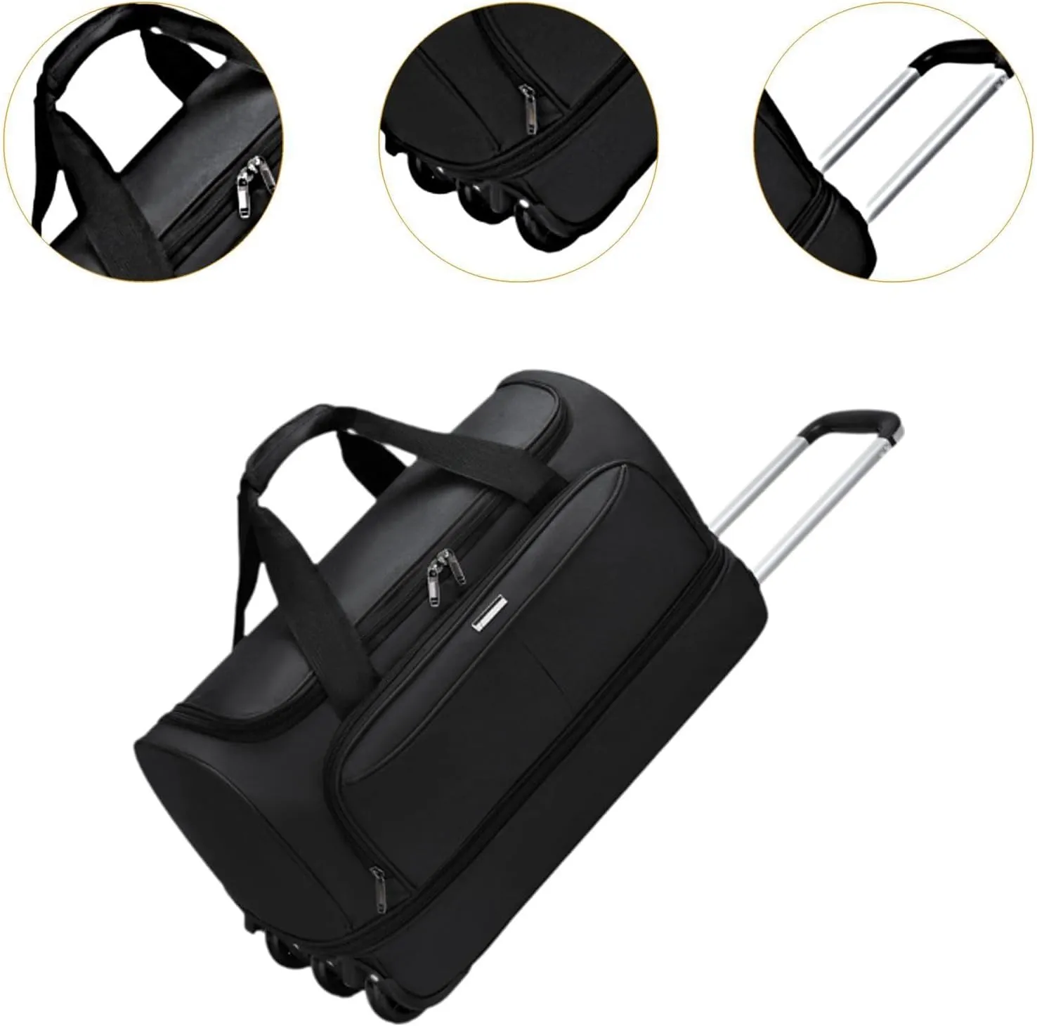 Soft Wheeled Wheeled Bag with Portable Maneuvering Handbag Versatile Baggage Bag in The Open Air for Travel in The Middle of, black, M