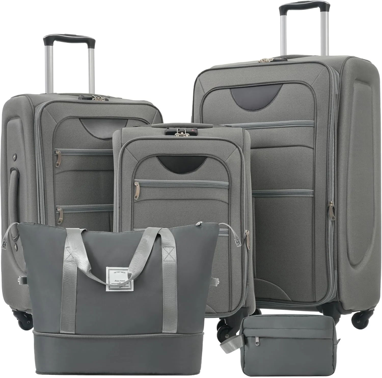 Softside Luggage Set for Travel, Lightweight Expandable Design, Includes Suitcases & Duffel Bag, Grey