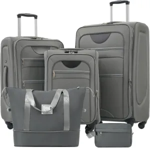 Softside Luggage Set for Travel, Lightweight Expandable Design, Includes Suitcases & Duffel Bag, Grey