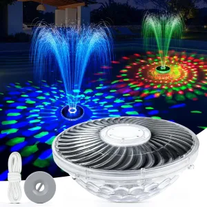 Solar Fountain with Light Show, Floating Solar Pool Fountains for Above Ground Pools,2025 Upgraded Floating Pool Fountains with Anchor&Rope, Solar Powered Pool Water Fountain Pump for Pool,Outdoor-1PC