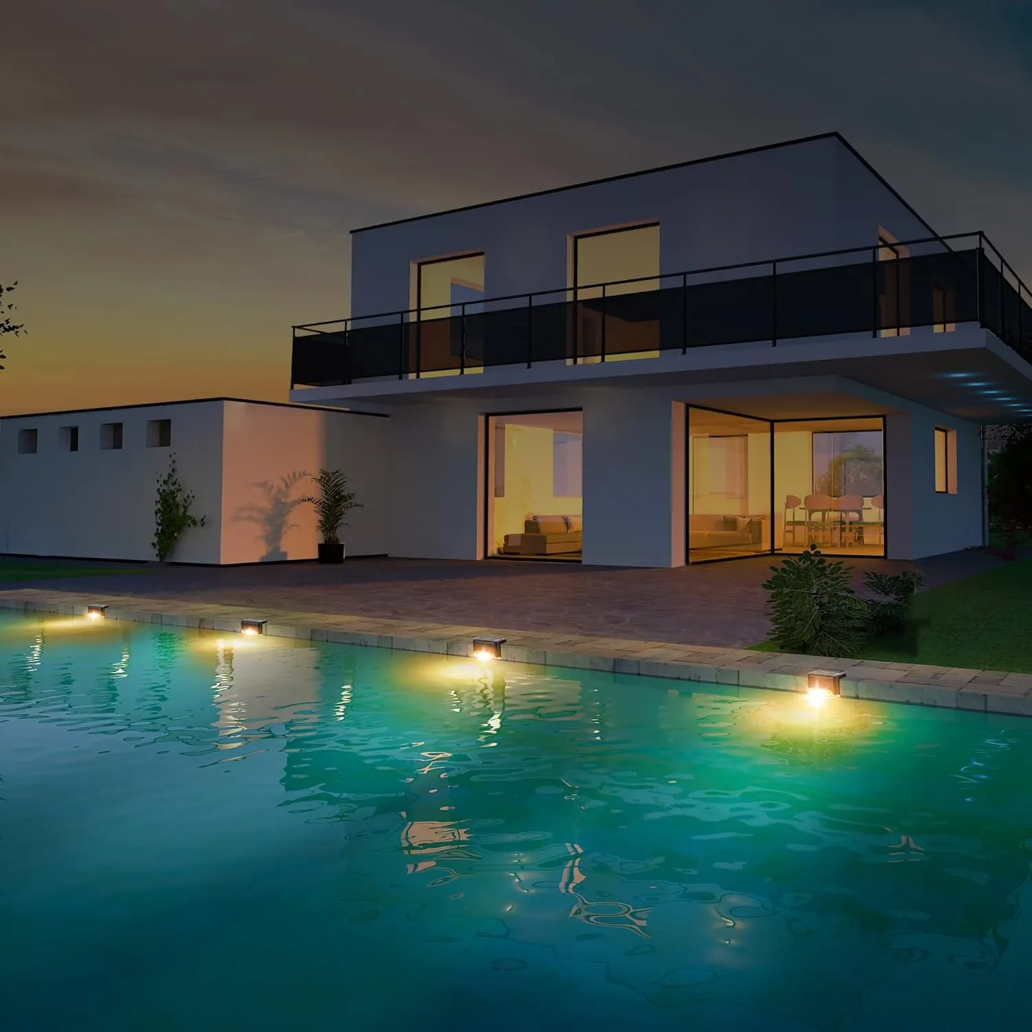 Solar Pool Side Lights, Light up Swimming Pool Accessories Night Lights, Outdoor LED Deck Lights for Stairs, Step, Fence, Yard, Patio, and Pathway Decor, Pack of 4, Warm White