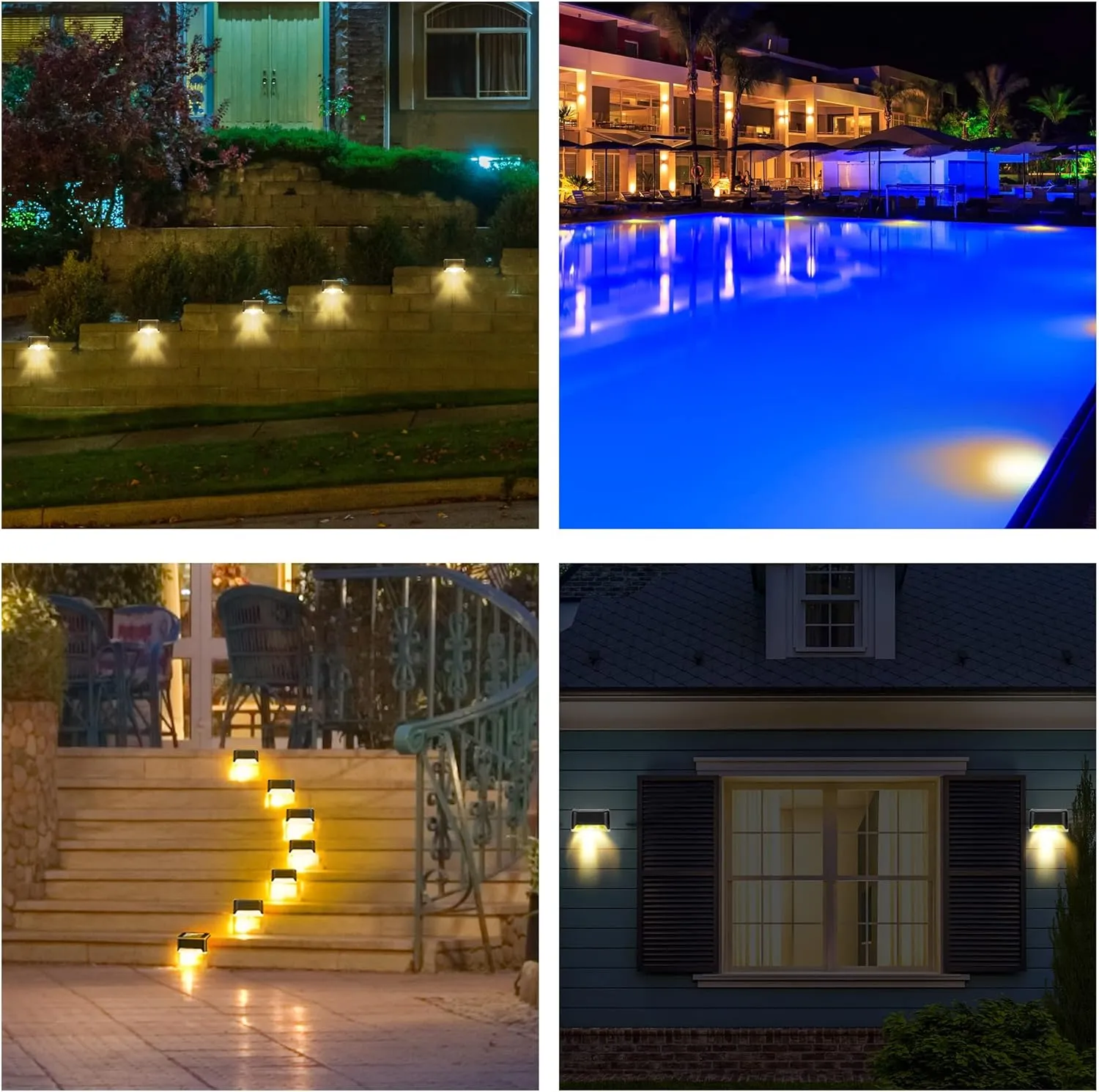 Solar Pool Side Lights, Light up Swimming Pool Accessories Night Lights, Outdoor LED Deck Lights for Stairs, Step, Fence, Yard, Patio, and Pathway Decor, Pack of 4, Warm White