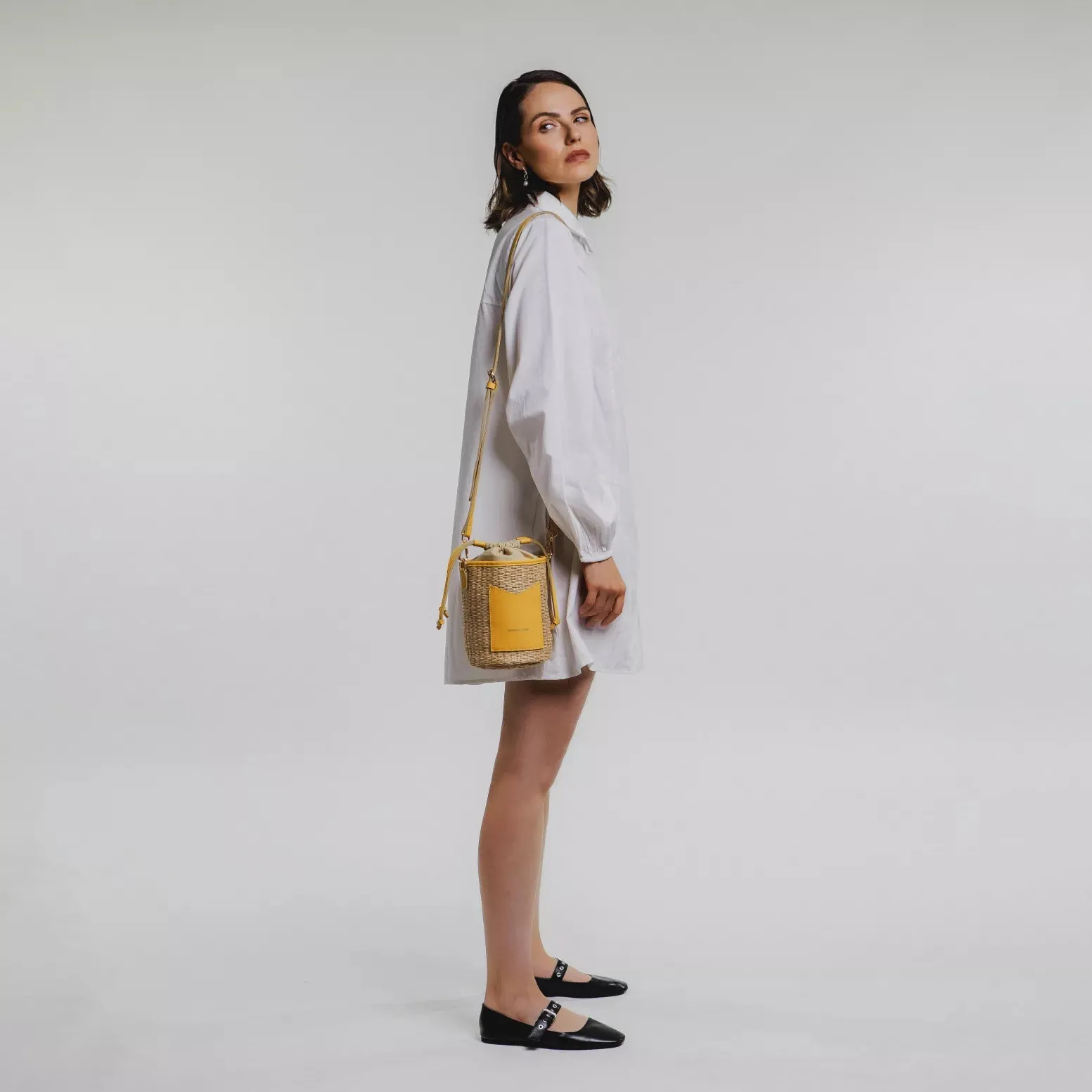 Soleil Rattan Bucket Bag - Yellow