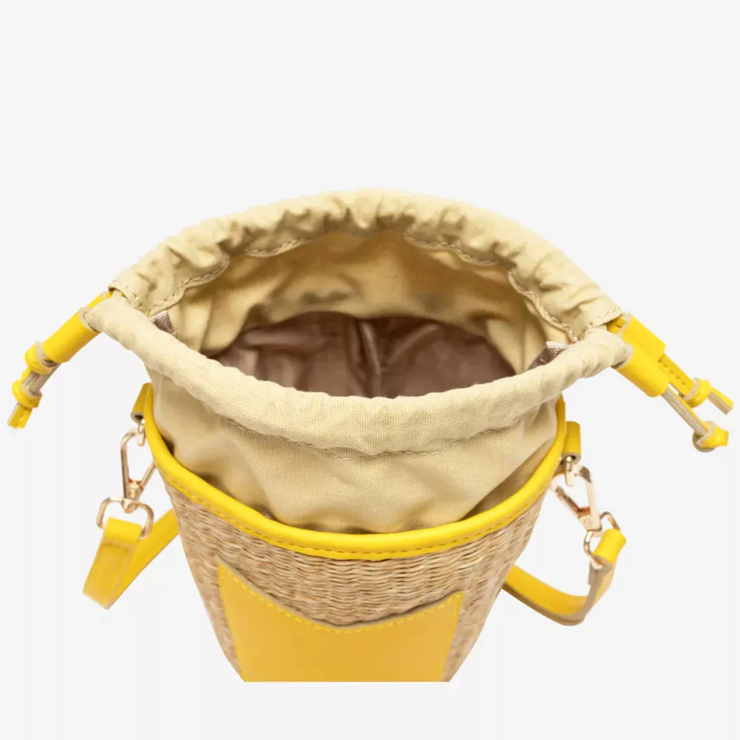 Soleil Rattan Bucket Bag - Yellow