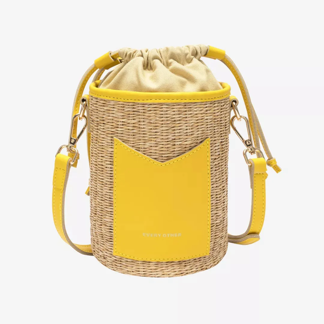 Soleil Rattan Bucket Bag - Yellow