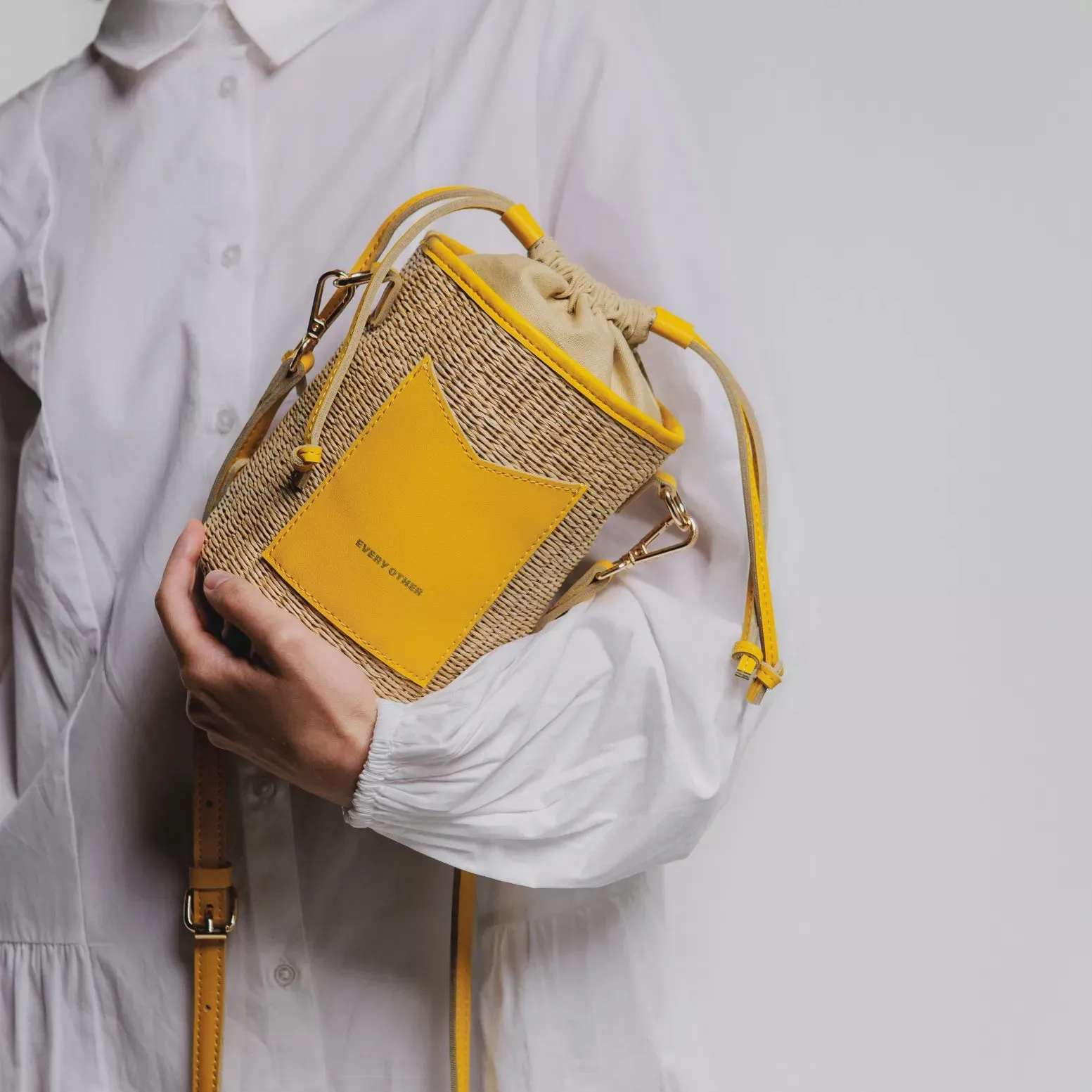 Soleil Rattan Bucket Bag - Yellow