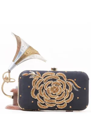 Sophisticated Grey Art Silk Clutch with Intricate Colorful Embroidered for Function