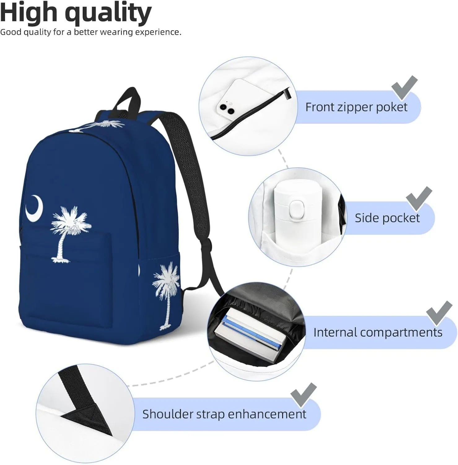 South Carolina Flag print Large Laptop Backpack for Women, Work Business Backpacks College Bookbag for School
