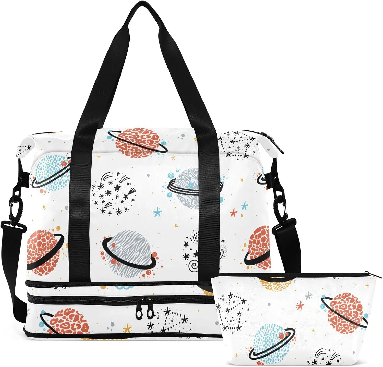 Space Doodle Saturn Planet Large Tote Bags for Women Travel Expandable Baseball Duffle Bag, Small Carry on Bag