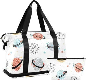 Space Doodle Saturn Planet Large Tote Bags for Women Travel Expandable Baseball Duffle Bag, Small Carry on Bag