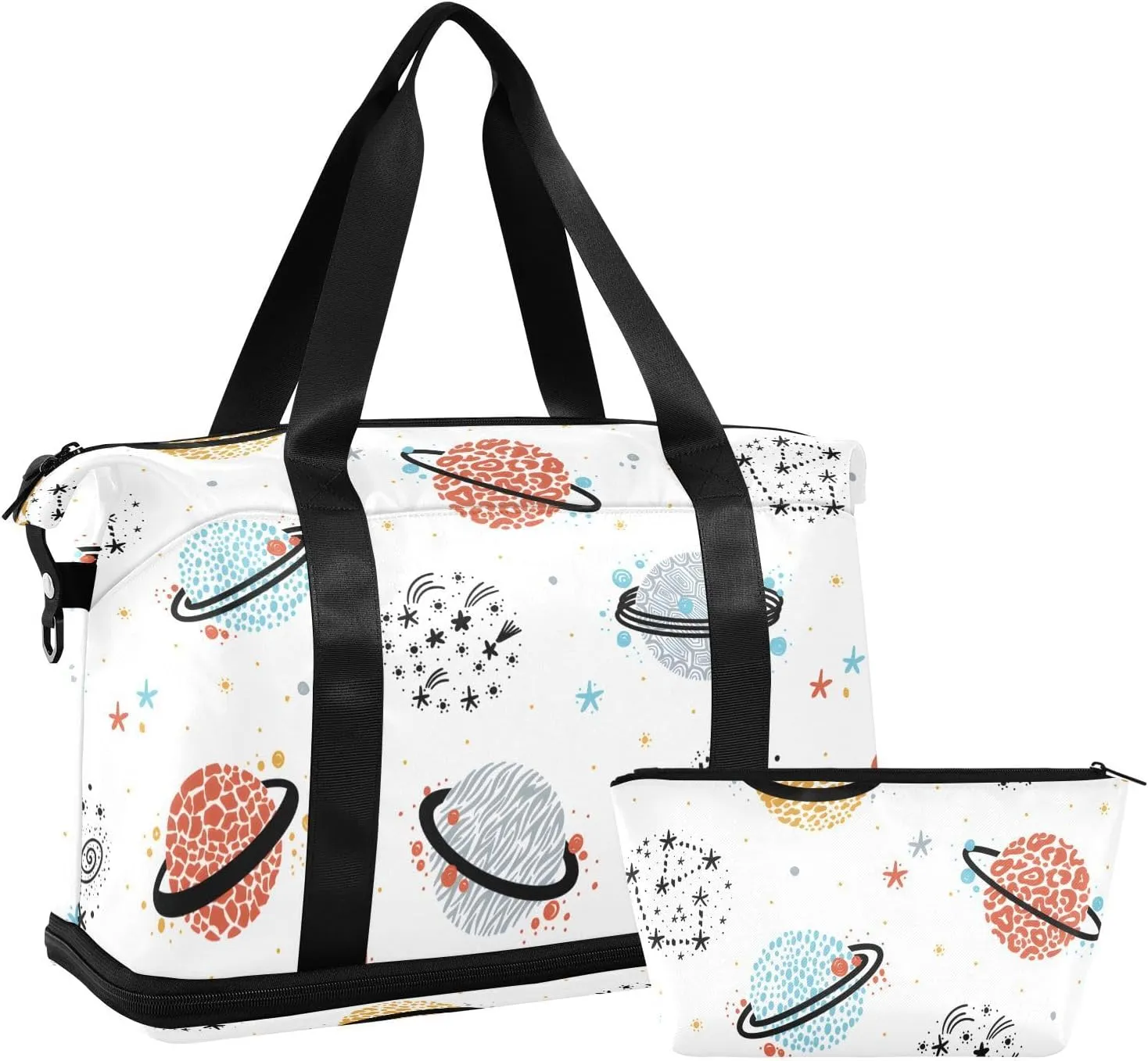 Space Doodle Saturn Planet Large Tote Bags for Women Travel Expandable Baseball Duffle Bag, Small Carry on Bag