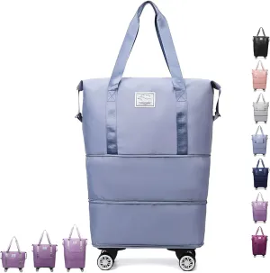 Sparkhomez Travel Bag with Wheels (Detachable), Lightweight Three-Layer Expandable Travel Bag, Large Capacity Dry and Wet Separation Storage Tote Bag, Waterproof and Wear-Resistant (Blue)