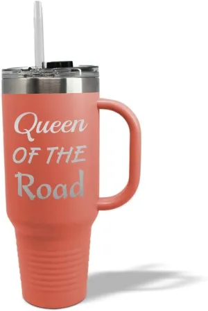 Speedy Pros Stainless-Steel Coffee Tumbler with Lid & Straw Queen of The Road Cars & Transportation Off-Road Vehicles Insulated Engraved Travel Mugs Coral 40 Oz