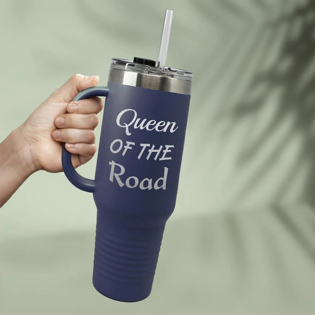 Speedy Pros Stainless-Steel Coffee Tumbler with Lid & Straw Queen of The Road Cars & Transportation Off-Road Vehicles Insulated Engraved Travel Mugs Coral 40 Oz