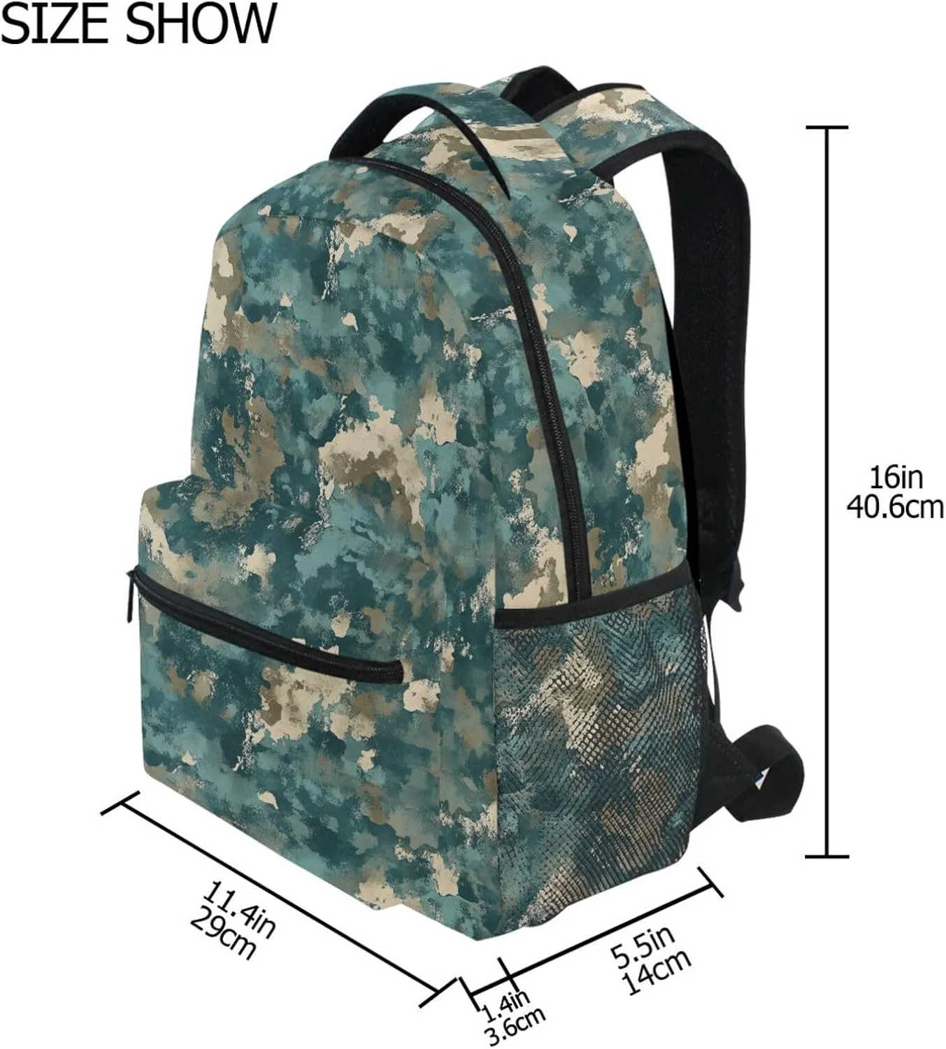 Sport Backpack for Teenager Waterproof Carry On Backpacks with Chest Strap for Business Work College Travel Trip Army Camouflage Teal Camouflage