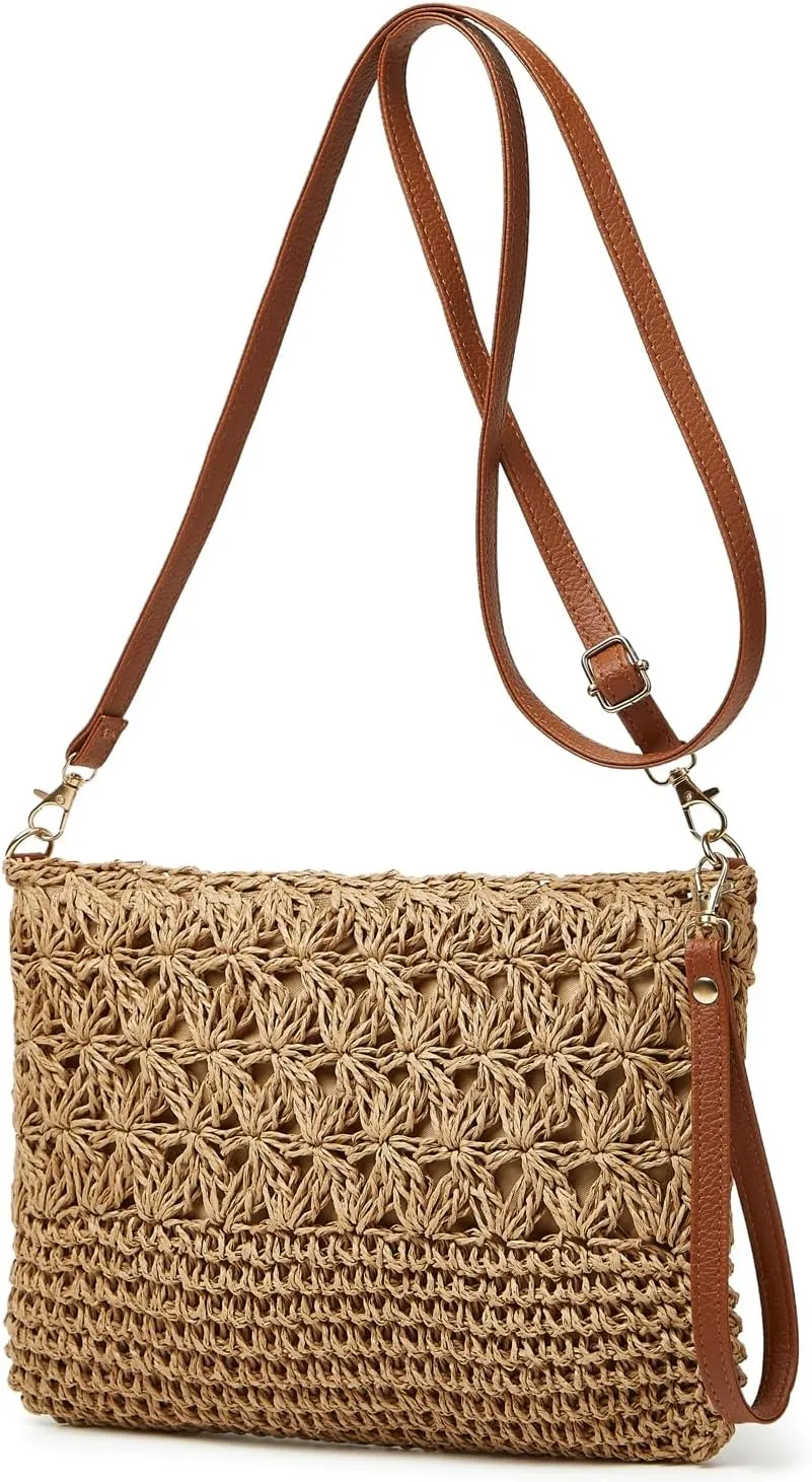 Square Bag Straw Beach Bags For Women Rattan Purse Summer Straw Crossbody Handmade Raffia Bag Handbag Purse Shoulder Bag 2025