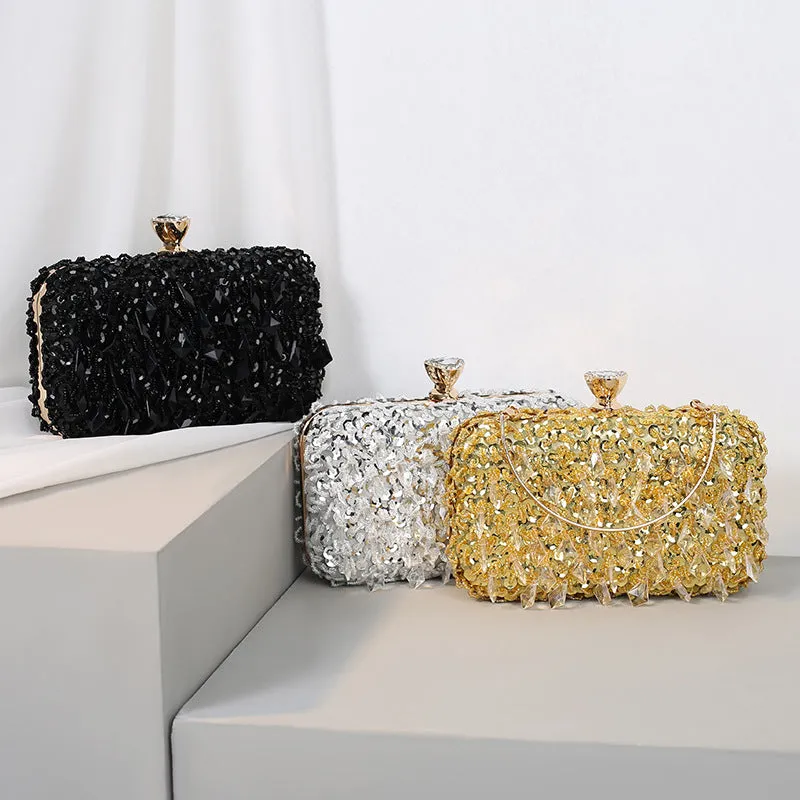Square Exquisite Beaded Sequin Evening Clutch