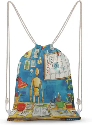 Standing at The Table Drawstring Backpack for Women Men Drawstring Bag for Travel Swimming Sports Gym Bag