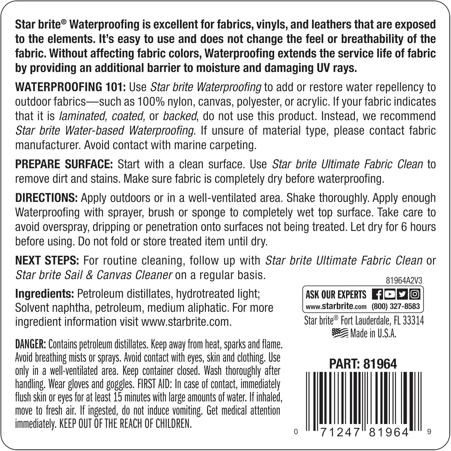 STAR BRITE Waterproofing Spray, Waterproofer   Stain Repellent   UV Protection for Boat Covers, Car Covers, Bimini Tops, Tents, Jackets, Backpacks, Boots, Awnings, Patio Covers & More