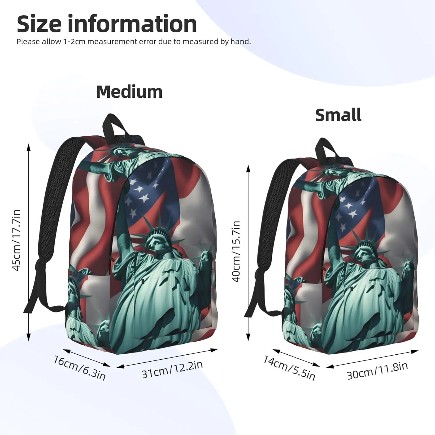 Statue of Liberty Flag print Hiking Backpack Casual Daypack Outdoor Travel Backpacks Bookbag for Men Women Adult
