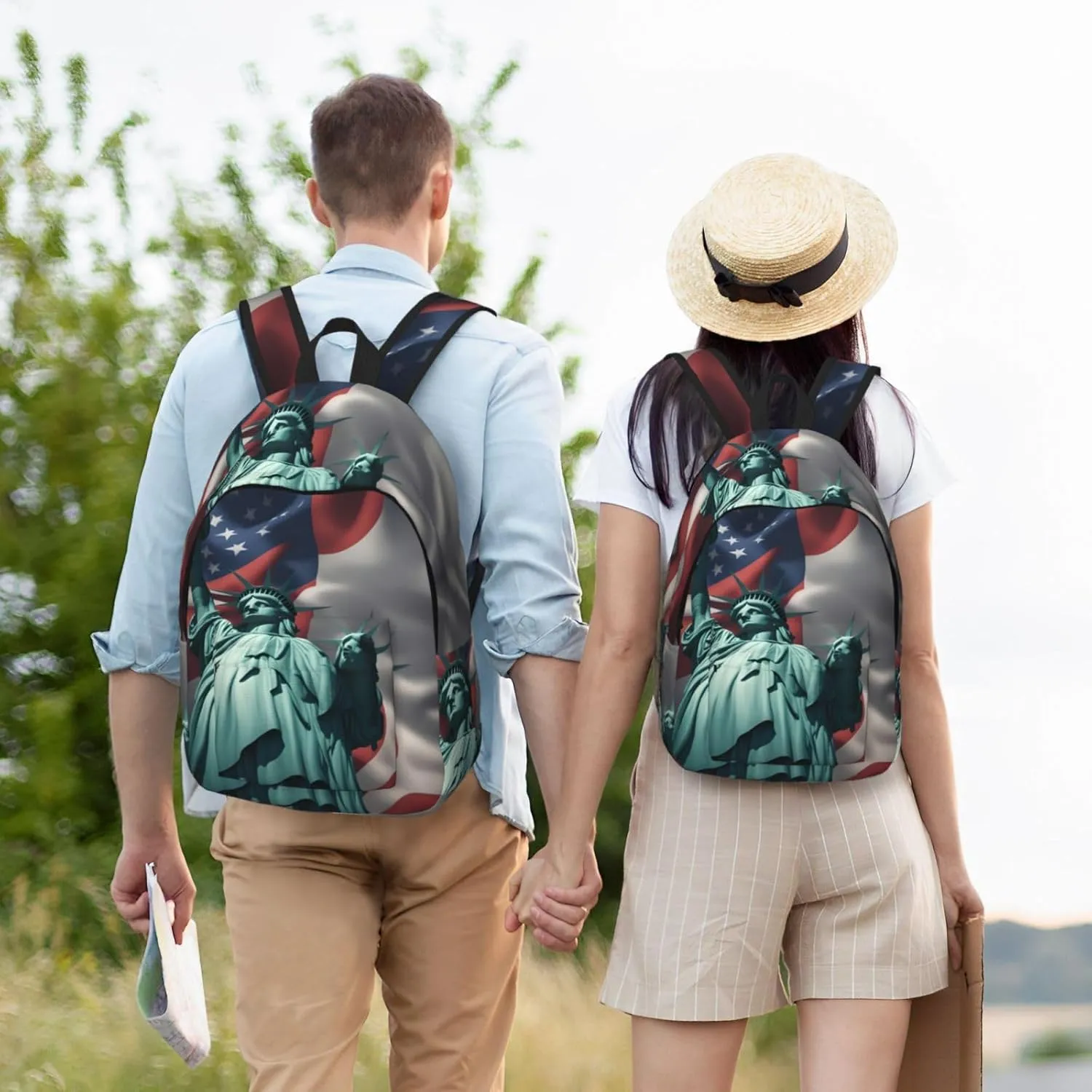 Statue of Liberty Flag print Hiking Backpack Casual Daypack Outdoor Travel Backpacks Bookbag for Men Women Adult